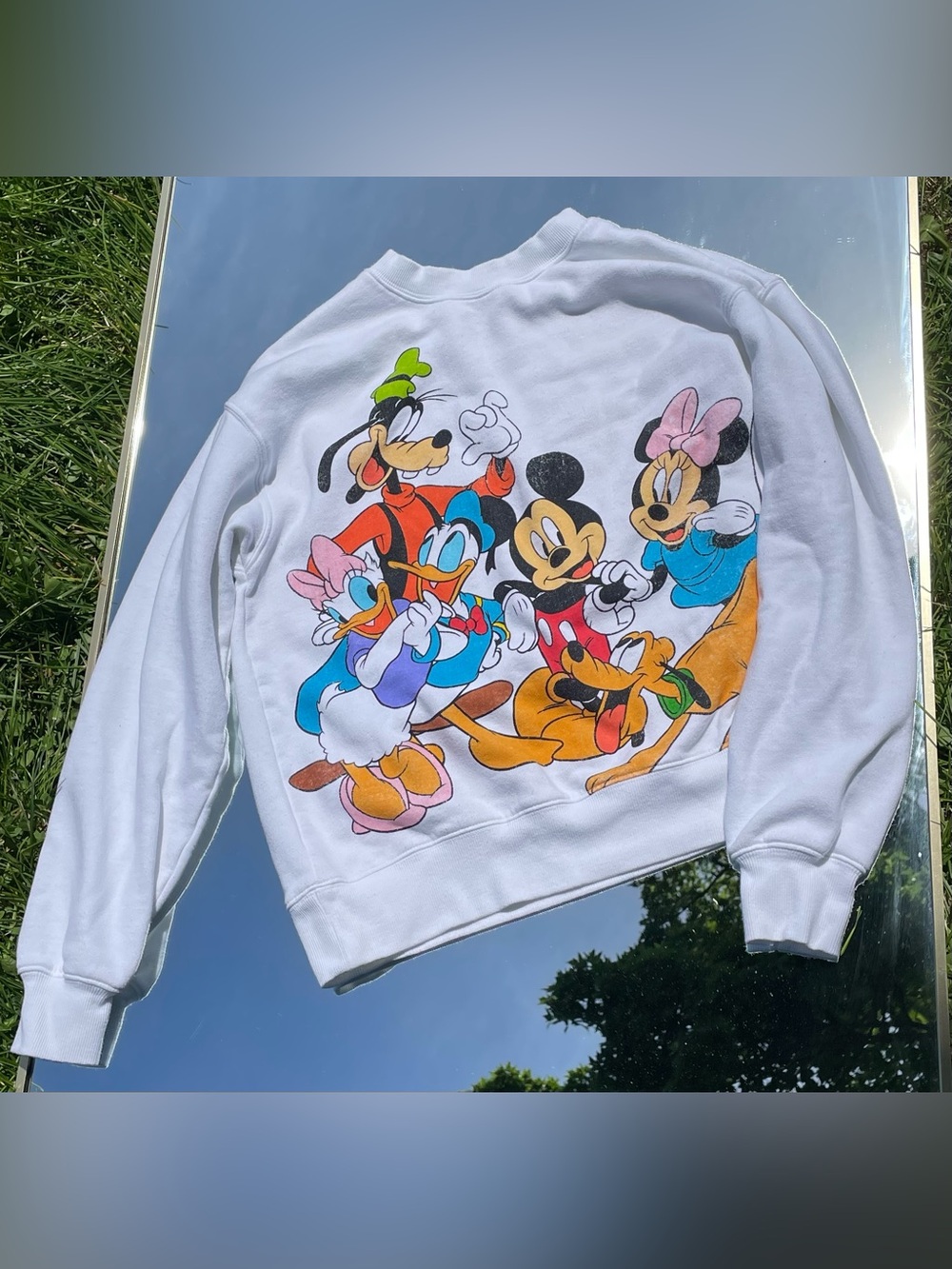 White Vintage Disney Crewneck Sweatshirt featuring Mickey and Friends